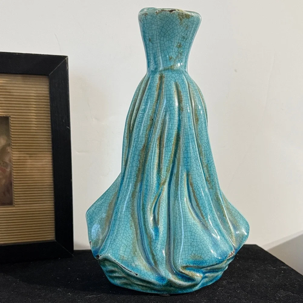 Vintage 1990s Blue Crackle Dress Silhouette Vase